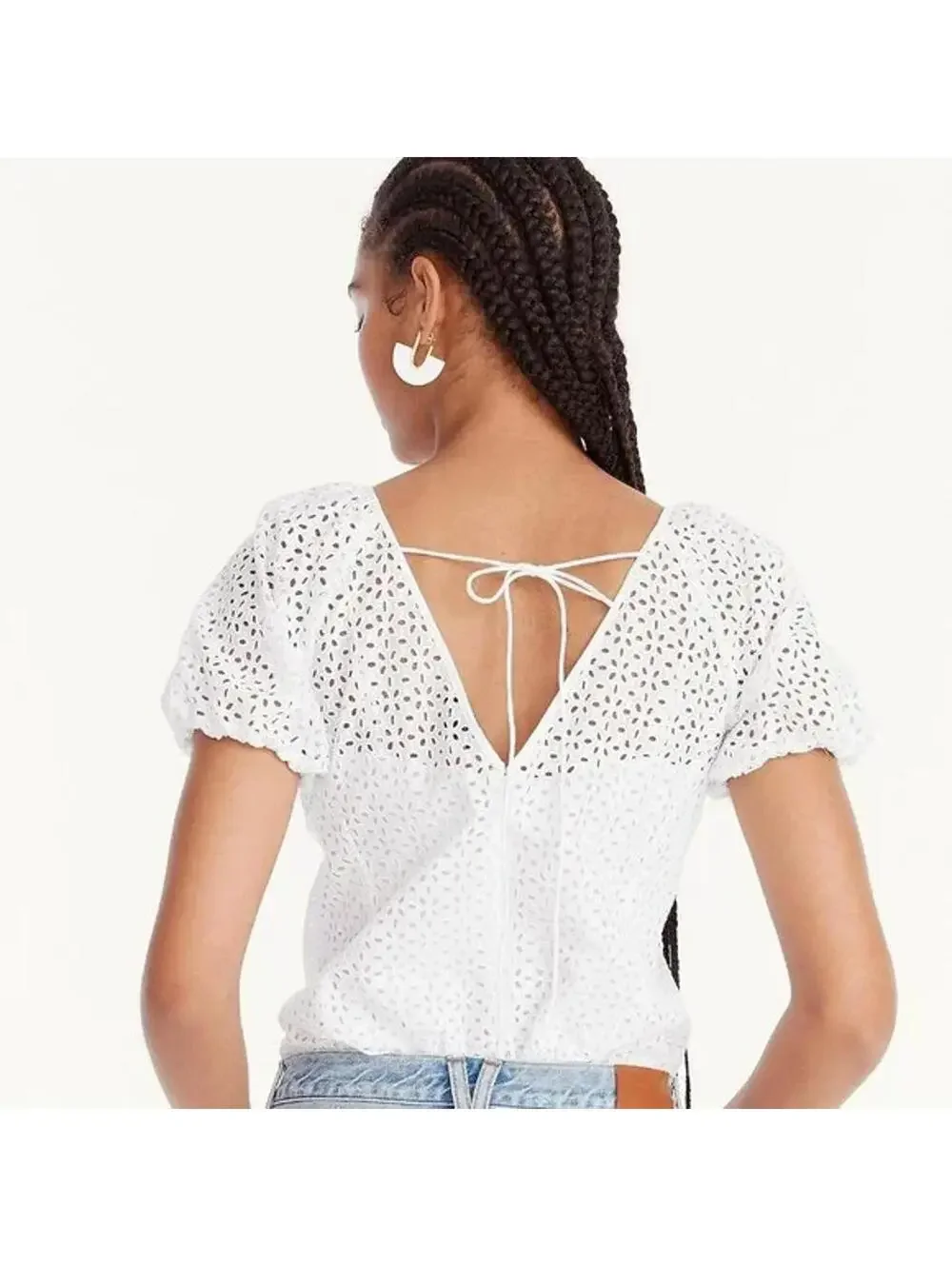 J.Crew Re-Imagined Black Eyelet Puff Sleeve Blouse - Size 2